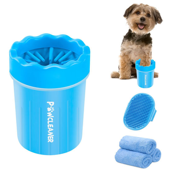 Picture of Comotech Dog Paw Cleaner, Portable Dog Paw Washer with 3 Absorbent Towels, Pet Cleaning Silicone Brush for Small Breed Dogs(Blue)