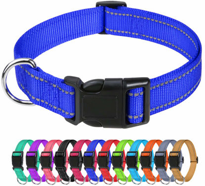 Picture of TagME Reflective Nylon Dog Collars, Adjustable Classic Dog Collar with Quick Release Buckle for Large Dogs, Royal Blue, 1.0" Width