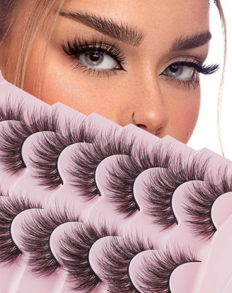 Picture of Jiocolor False Eyelashes Fluffy Lashes 15mm Dramatic Long Eyelashes Wispy Natural Look Lashes Soft Faux Mink Eyelashes 3D 6D Lashes 7 Pairs Lashes Fake lashes Pack