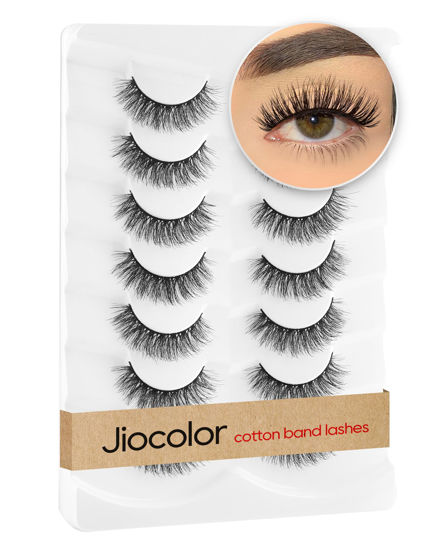 Picture of Jiocolor Fake Lashes Natural Look Wispy Fluffy Lashes 3D Faux Mink Lashes False Eye Lashes Reusable 7 Pairs False Eyelashes 13MM