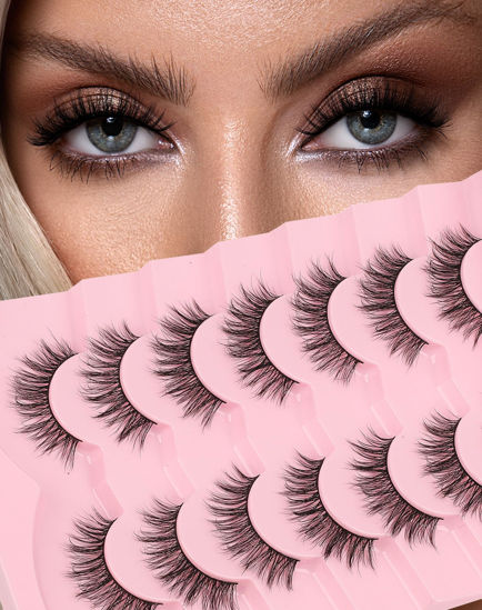 Picture of Natural Lashes Wispy C Curl False Lashes 9mm-16mm Demi Wispies Eyelashes Short Volume Mink Lashes Pack Fairy Classic Fake Lashes Cute Small Eye Lashes Pack 79-VIP