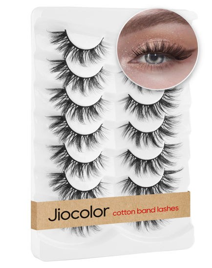 Picture of Jiocolor Fox Eye Lashes False Eyelashes Fluffy Mink Lashes Cat-Eye Look lashes 18MM Wispy Long 3D Volume Fake Eyelash Strips 7 Pairs Pack 18MM