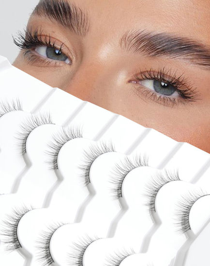 Picture of Short Lashes Natural Look Wispy False Eyelashes C Curl Fake Lashes Volume Mink Lashes 10mm Eye Lashes Pack Cute False Lashes 32-4EVA