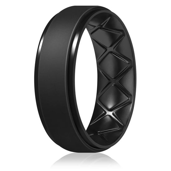 Picture of Egnaro Inner Arc Ergonomic Breathable Design, Silicone Rings Mens with Half Sizes, 7 Rings / 4 Rings / 1 Ring Rubber Wedding Bands, 8.5mm Wide-2mm Thick