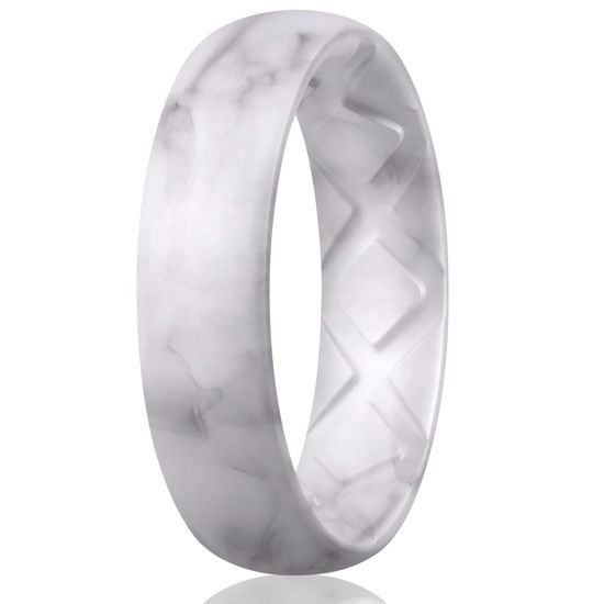 Picture of Egnaro Inner Arc Ergonomic Breathable Design, Silicone Rings for Women with Half Sizes, Women's Silicone Wedding Band, 6mm Wide - 2mm Thick