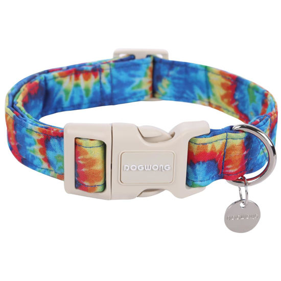 Picture of DOGWONG Summer Cotton Dog Collar, Heavy-Duty Tie Dye Dog Collar Durable Soft Hawaiian Pet Dog Collar Cute Colorful Puppy Necklace for Small Medium Large Dog