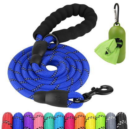 Picture of Joytale 6/5/4 FT Leashes for Small Medium Breed Dogs, Heavy Duty Nylon Braided Rope Dog Leash, Comfortable Padded Handle Strong Leashes with Poop Bags and Dispenser, Navyblue, 5'×3/8''