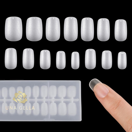 Picture of UNA GELLA Extra Short Square Nail Tips 360pcs 15 Sizes Press on Nails Base Tips Short Square False Fake Tips Matte for Full Cover Nails Short Square Pre-shape For Nail Extension Soft Gel Tips