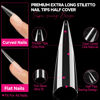 Picture of UNA GELLA Long Stiletto Almond Nail Tips for Acrylic Nails 216PCS XXL Long Stiletto False Fake Nails No C Curve Half Nail Tips Traceless Soft Gelly Tips Long Extensions 12 Sizes DIY Nail Art