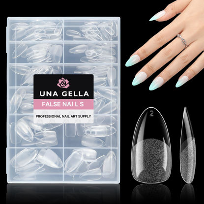 Picture of UNA GELLA Almond Nail Tips, 216pcs Pointed Almond Gel X Nail Tips Pre-shape Almond Half Matte Full Cover Nail Tips Clear Acrylic Soft Gel Fake Nail Tip for Nail Extension Nail Art 12 Sizes