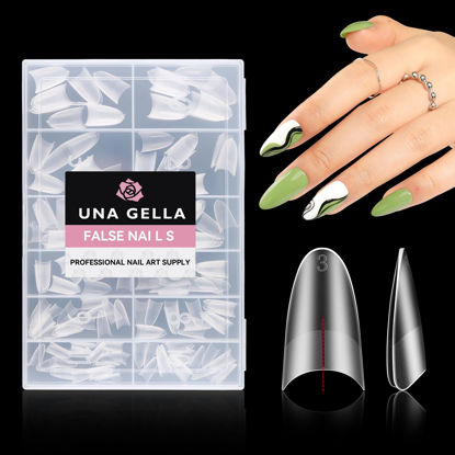 Picture of UNA GELLA Almond Gel Nail Tips Full Matte Medium Almond Gel x Nail Tips Half Cover 216pcs Medium Almond Press On Nails DIY Salon for Fake Acrylic False Nails 12 Sizes, Saving Design Gelly Tips