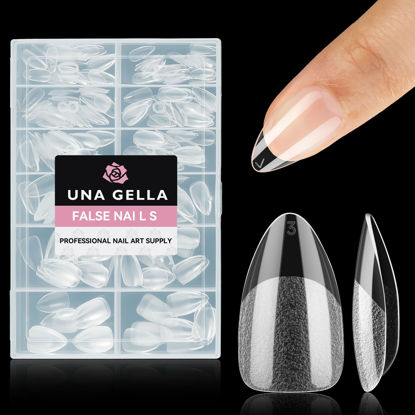 Picture of UNA GELLA Short Almond Nail Tips, 312pcs Short Almond Gel X Nail Tips Half Matte Soft Gel Nail Tips Clear Fake Nails for Full Cover Nail Extension Home DIY Nail Salon 12 Sizes