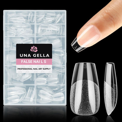 Picture of UNA GELLA Short Coffin Nail Tips, 312pcs Short Coffin Nail Tips Pre-shape Short Coffin Gel x Nail Tips 12 Sizes Full Cover Fake Nails for Acrylic Nail Extension DIY Salon at Home