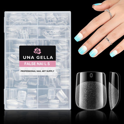 Picture of UNA GELLA Extra Short Square Nail Tips, 312pcs XS Square Gel X Nail Tips, Soft Gel Full Cover Nail Tips Half Matte No Need File Acrylic Fake Nails for Nail Extension Home DIY Nail Salon 12 Sizes