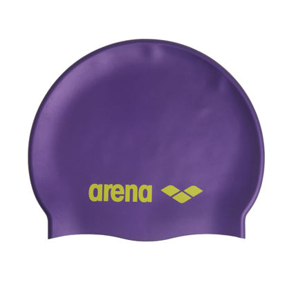 Picture of Arena Classic Unisex Soft Silicone Swim Cap for Women and Men, Intensive Training and Racing Comfortable Non-Slip Long Hair Swimming Hat, Violet/Soft Green