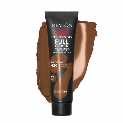 Picture of Revlon ColorStay Full Cover Longwear Matte Foundation, Heat & Sweat Resistant Lightweight Face Makeup, Mahogany (420), 1.0 oz