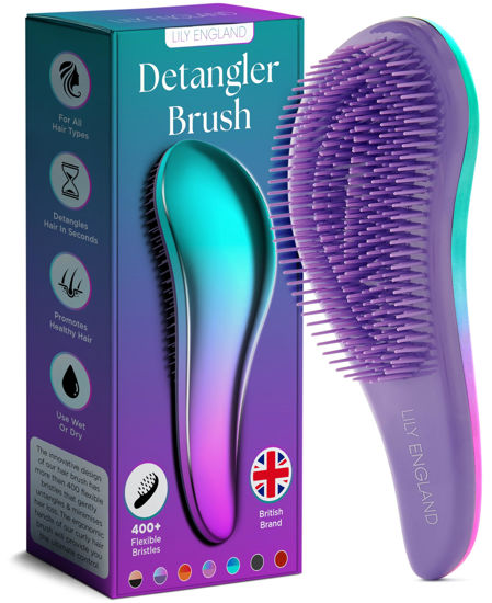 Picture of Lily England Detangler Brush for Curly Hair, Thick, Straight & Natural Hair - Gentle Detangling Hair Brush for Women, Kids & Toddlers with Flexible Bristles - Hairbrush for Wet & Dry Hair, Ombre