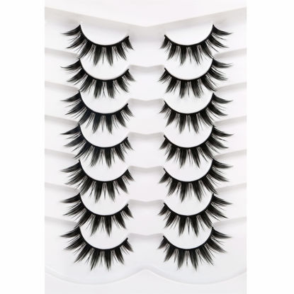 Picture of Pooplunch Manga Lashes False Eyelashes Doll Eye Natural Anime Lashes 8D Spiky Wispy Thick Faux Mink Eye Lash Strips 7 Pairs Pack