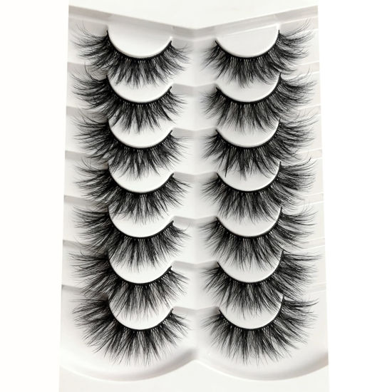 Picture of Pooplunch False Eyelashes 8D Cat Eye Fluffy Lashes 7 Pairs Pack Dramatic Wispy Faux Mink Thick Flare Fake Eyelash Multipack