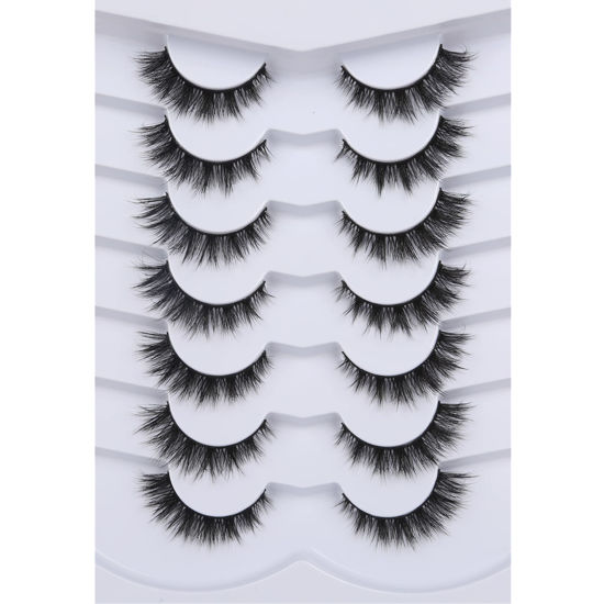 Picture of Pooplunch False Eyelashes Cat Eye Lashes Natural Short 8D Fluffy Wispy Faux Mink Lashes Wispies Fake Eyelashes 7 Pairs Multipack