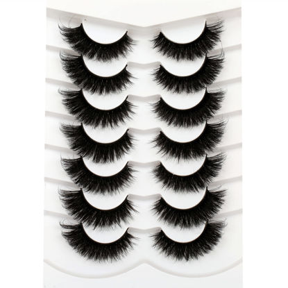 Picture of Pooplunch False Eyelashes Fluffy Dramatic Thick Volume Cat Eye Look 18MM Volume Wispy Long Faux Mink Lashes Fake Eyelashes Strips 7 Pairs Pack