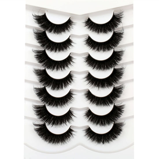 Picture of Pooplunch False Eyelashes Fluffy Dramatic Thick Volume Cat Eye Look 18MM Volume Wispy Long Faux Mink Lashes Fake Eyelashes Strips 7 Pairs Pack