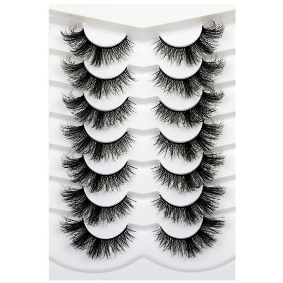 Picture of Pooplunch Fluffy Cat Eye Lashes False Eyelashes Wispy 18MM Curly Faux Mink Lashes 8D Volume Thick Dramatic Fake Eyelash Strips 7 Pairs Multipack