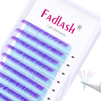 Picture of Ombre Lash Extensions Blue Purple Colored Lash Extensions D Curl Volume Lash Extensions Flowering Easy Fan Volume Lashes Color Lashes Extension (0.07D, 17mm)