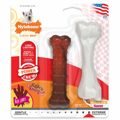 Picture of Nylabone Power Chew Classic Bone Chew Toy for Dogs, Durable Dog Toys for Aggressive Chewers, Flavor Frenzy Beef Jerky & Chicken Small/Regular (2 Count)