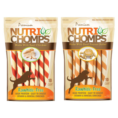 Picture of NutriChomps Dog Chews 5-inch Twists, Easy to Digest, Rawhide-Free Dog Treats, Real Peanut Butter Flavor & Real Chicken Flavor (NT112V) - 10 Count (Pack of 2)