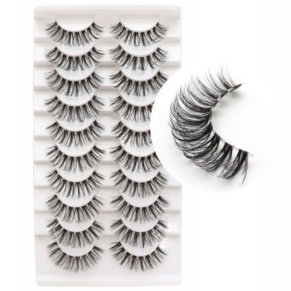 Picture of Veleasha Russian Strip Lashes with Clear Band Looks Like Eyelash Extensions D Curl Lash Strips 10 Pairs Pack (DT09)