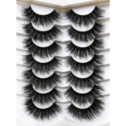 Picture of Pooplunch False Eyelashes 20MM Fluffy Dramatic Faux Mink Lashes 7 Pairs Pack 8D Luxury Volume Thick Soft Fake Eye Lashes Multipack