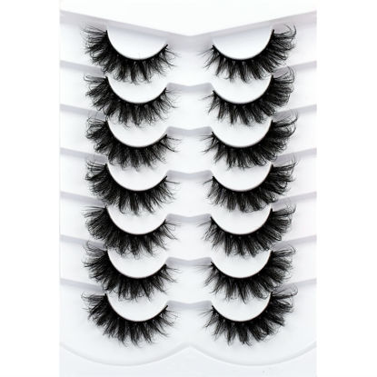 Picture of Pooplunch False Eyelashes Cat Eye Fluffy Lashes Russian DD Curl Extension Volume Foxy Eye Lifting Look Faux Mink Fake Eyelashes 7 Pairs Pack