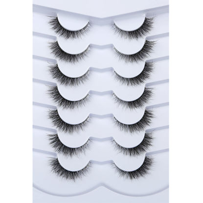 Picture of Pooplunch False Eyelashes Cat Eye Look Natural Short Lashes Wispy Clear Band Extension Volume Fluffy Fake Eyelashes Faux Mink Lash Strips 7 Pairs Multipack