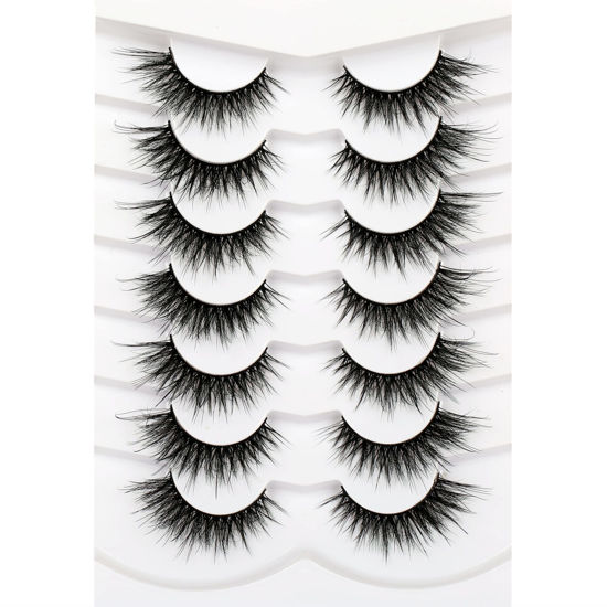 Picture of Pooplunch False Eyelashes Fairy Fluttery Lashes Wispy 8D Fluffy Natural Fake Eyelashes Faux Mink Lashes Strips 7 Pairs Pack