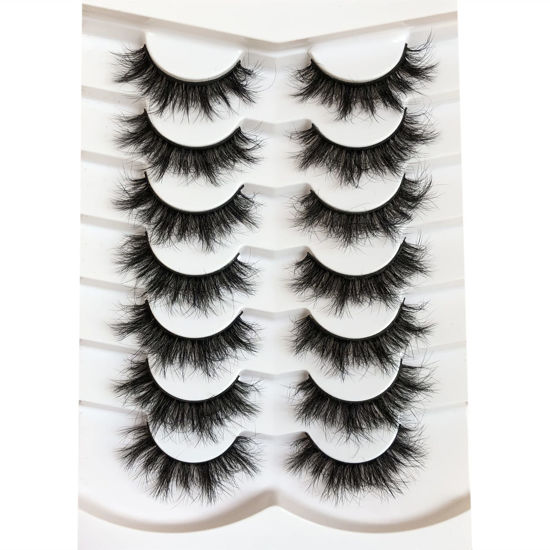 Picture of Pooplunch False Eyelashes Fluffy 8D Faux Mink Lashes Pack 15MM Wispy Short Natural Fake Eye Lashes 7 Pairs Multipack