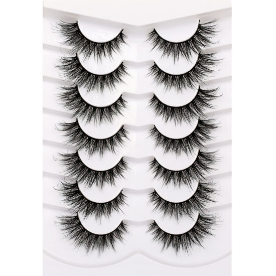 Picture of Pooplunch False Eyelashes Fairy Lashes Wispy Crossed Fluffy Faux Mink Lashes Cat Eye Look Fluttery 8D Fake Eyelashes Faux Mink Lashes 7 Pairs Pack