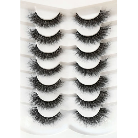 Picture of Pooplunch False Eyelashes Cat Eye Wispy Fairy Lashes Fluffy Natural Short Faux Mink Fake Eyelash 7 Pairs Pack