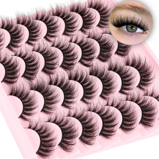 Picture of Natural False Eyelashes Wispy Mink Lashes Fluffy 16mm Cat Eye Lashes Natural Look Eye lash Like Extensions 5D Volume Strip Fake Eyelashes Pack by TNFVLONEINS