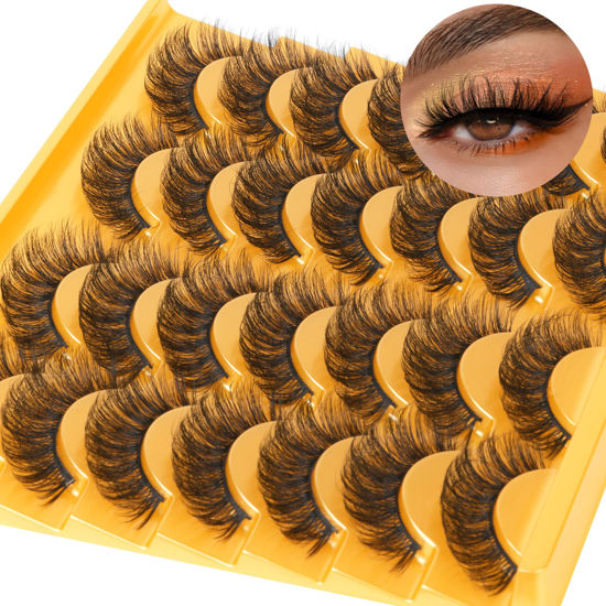 Picture of Natural False Eyelashes Wispy Mink Lashes Fluffy 15mm Cat Eye Lashes Pack Natural Look 3D 14 Pairs Fake Eyelashes by TNFVLONEINS