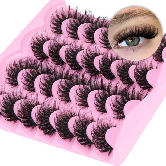 Picture of Fox Eye Lashes Natural False Eyelashes Fluffy Mink Lashes Cat Eye Lashes 18mm Wispy Faux Mink Eyelashes Pack C Curl Strip Fake Eyelashes by TNFVLONEINS