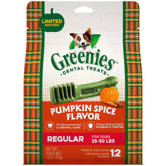 Picture of Greenies Pumpkin Spice Flavor Regular Size, Veterinarian-Recommended for Dental Care, Dog Treat Chews, Limited Edition, 12 oz., Pack of 12