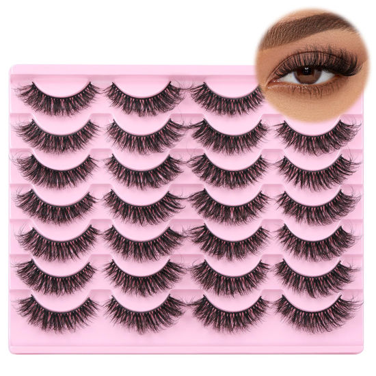 Picture of Mink Lashes Cat Eye Fluffy False Eyelashes zanlufly Natural Curly Fake Eyelashes Wsipy Full 8D Volume Lashes Pack 14 Pairs