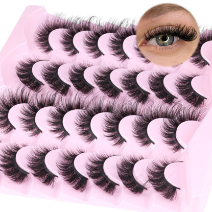 Picture of Fox Eye Lashes Fluffy Mink Lashes Wispy 14 Pairs Cat Eye Lashes Strip False Eyelashes Natural Fake Eyelashes Pack by TNFVLONEINS