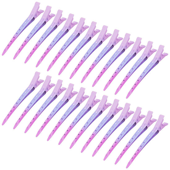 Picture of 24 Packs Duck Bill Clips, Bantoye 3.35 Inches Rustproof Metal Alligator Curl Clips with Holes for Hair Styling, Hair Coloring, Gradient Pink