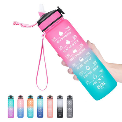 Picture of Hyeta 32 oz Water Bottles with Times to Drink and Straw, Motivational Water Bottle with Time Marker, Leakproof, Drinking Sports Water Bottle for Fitness, Gym and Outdoor