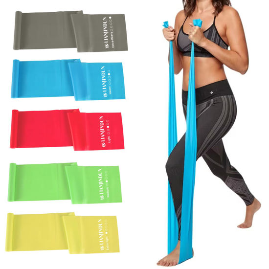 Picture of 5 Pcs Professional Resistance Bands. Latex-Free, Elastic Band, Work Out Bands, Stretch Bands for Working Out Women or Men, Exercise Bands Set for Physical Therapy, Yoga, Pilates