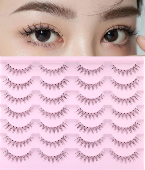 Picture of Kiromiro Lashes Natural Look Short False Eyelashes Wispy 100% Handmade Clear Band Lashes Cat Eye Natural False Lashes Korean Faux Mink Lashes Extensions Strip Eyelashes Pack 14 Pairs