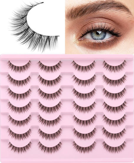 Picture of Kiromiro Eyelashes Wispy 10mm False Lashes Natural Look Fluffy 3D Mink Lashes Short Strip Lashes Pack