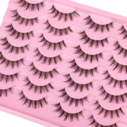 Picture of Manga Lashes Clear Band Natural Lashes Wispy Asian 12mm 3D Short Lashes D Curl False Eyelashes Pack by Kiromiro